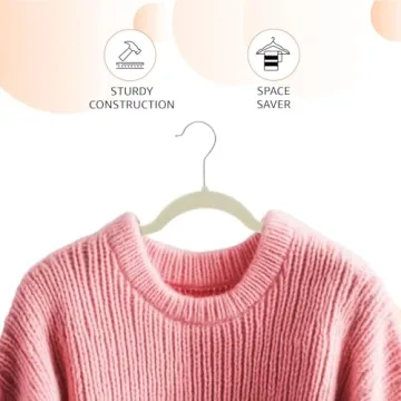 Amazon Basics Slim, Velvet, Non-Slip Suit Clothes Hangers, Ivory/Silver - Pack of 30