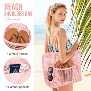 KPX Mesh Beach Bag Large Foldable Waterproof Tote