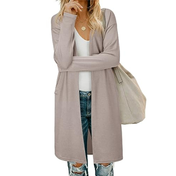 OUGES Women's 2024 Fashion Fall Winter Camel Open Front Long Sleeve Lightweight Sweater Cardigan wit...