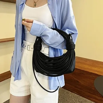 JBB Women Black Shoulder Purse - Chic Knotted Woven Tote