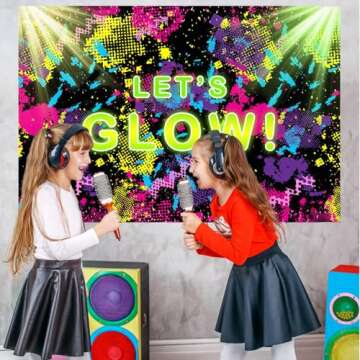 Mocsicka Let's Glow Backdrop 7x5ft Neon Party Background for Birthday Decorations