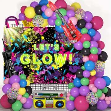 Mocsicka Let's Glow Neon Party Backdrop for Birthdays