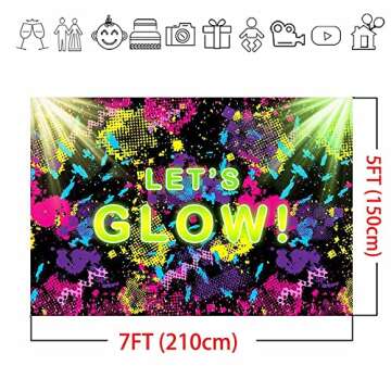 Mocsicka Let's Glow Neon Party Backdrop for Birthdays