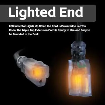 Ultra Explorer Outdoor Extension Cord with Lighted End Yellow/Black/Blue/Pink - 12/3 Gauge Heavy Duty Extension Cord, 3 Prong Grounded Power Extension Cord, 15 AMP, SJTW