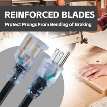 Ultra Explorer Outdoor Extension Cord with Lighted End Yellow/Black/Blue/Pink - 12/3 Gauge Heavy Duty Extension Cord, 3 Prong Grounded Power Extension Cord, 15 AMP, SJTW