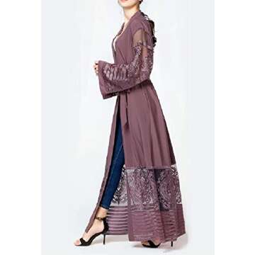 Abetteric Womens Embroidered Dubai Style Cardi Robe Muslim Dresses Abaya Purple L