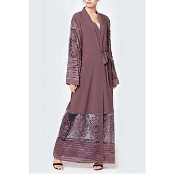 Abetteric Womens Embroidered Dubai Style Cardi Robe Muslim Dresses Abaya Purple L
