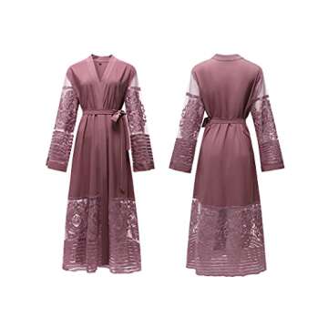 Abetteric Womens Embroidered Dubai Style Cardi Robe Muslim Dresses Abaya Purple L