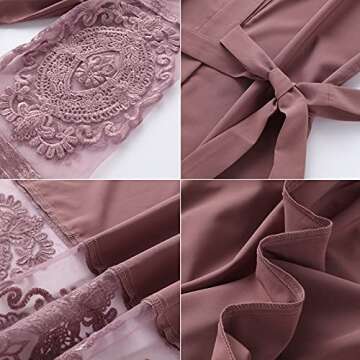 Abetteric Womens Embroidered Dubai Style Cardi Robe Muslim Dresses Abaya Purple L