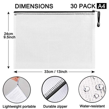 30 Pack Mesh Zipper Pouch Document Bags for All Needs