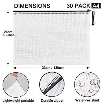 30 Pack Mesh Zipper Pouch Document Bags for All Needs