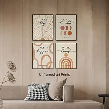 Inspirational Wall Art Boho Decor Positive Affirmations Wall Decor for Bedroom Living Room Office Classroom Abstract Motivational Prints Poster for Women Men Kids| Pack of 4, Unframed 8x10