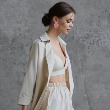 Beaded Bow Dangle Earrings - Boho Statement Bow Drop earrings for party or wedding (PINK)