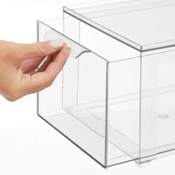 mDesign Plastic Pantry Organization and Storage Bin w/Pull Out Drawer - Stackable Kitchen Supplies Storage Container for Organizing Cabinet, Fridge, Freezer - Lumiere Collection - 2 Pack - Clear