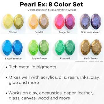 Jacquard Pearl Ex Pigment Powder 8 Color Set 0.5oz Jars - Loose Mica Powder for Epoxy Resin, Watercolors, Calligraphy Ink & Clay - Epoxy Pigment Powder - Epoxy Resin Color