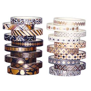 YUBBAEX 10 Rolls Washi Tape Set Black Gold Foil Print Decorative Tapes for Arts, DIY Crafts, Bullet ...