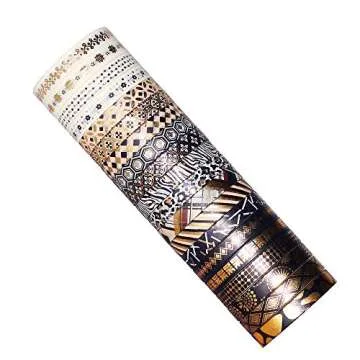 YUBBAEX Washi Tape Set Black Gold Foil 20 Rolls for Crafts