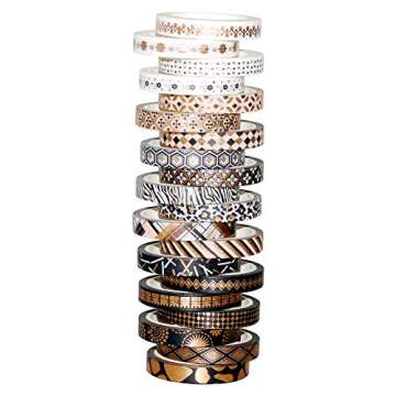 YUBBAEX 10 Rolls Washi Tape Set Black Gold Foil Print Decorative Tapes for Arts, DIY Crafts, Bullet Journals, Planners, Scrapbook, Wrapping (15mm) (Skinny Black Gold x 20 Rolls)
