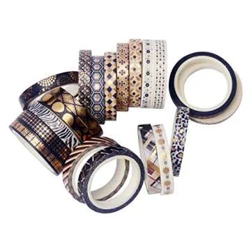 YUBBAEX Washi Tape Set Black Gold Foil 20 Rolls for Crafts