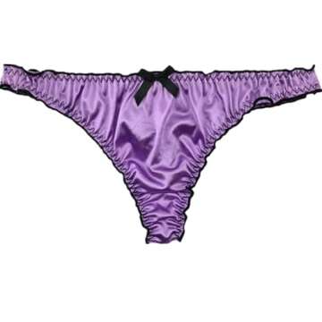 Colorful Star 5 Pack Women's Satin G-string Panties Ruffle Frilly Thongs Underwear (L)