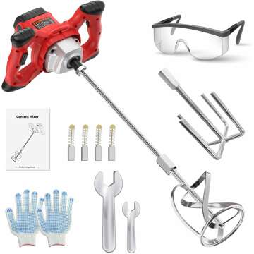 Electric Handheld Cement Mixer with 2 Mixing Heads – Portable, 6 Speed, 110V