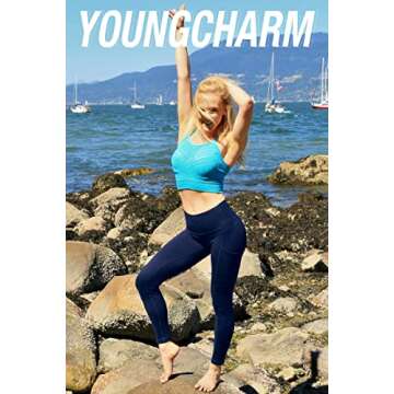 YOUNGCHARM 4 Pack Leggings with Pockets for Women,High Waist Tummy Control Workout Yoga Pants BlackDGrayNavyBrown-M