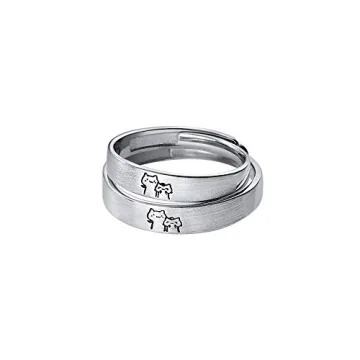 Lovely Cat Couple Rings S925 Sterling Silver Adjustable Set