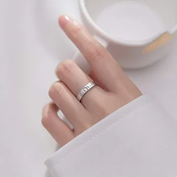 Sterling Silver Cat Couple Rings - Adjustable Love Set