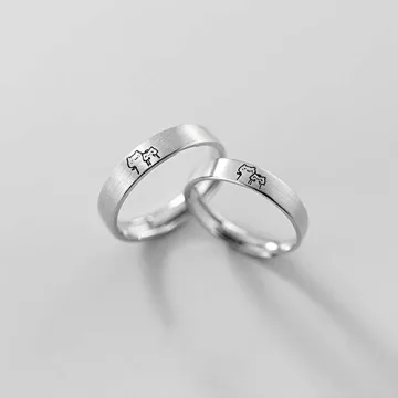 Sterling Silver Cat Couple Rings - Adjustable Love Set