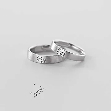 Sterling Silver Cat Couple Rings - Adjustable Love Set