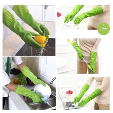 Bamllum 3 Pairs of Rubber Dishwashing Gloves for Kitchen and Household Cleaning – Long Cuff 15", Reusable, Flexible Long-lasting and Non-Slip (Red+Yellow+Green, Medium)