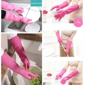 Bamllum 3 Pairs of Rubber Dishwashing Gloves for Kitchen and Household Cleaning – Long Cuff 15", Reusable, Flexible Long-lasting and Non-Slip (Red+Yellow+Green, Medium)