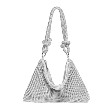 YUWITA Rhinestone Evening Purse - Sparkly Silver Mini Handbag