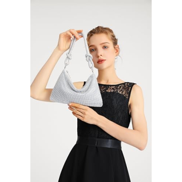 YUWITA Silver Rhinestone Evening Purse