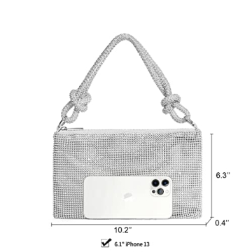 YUWITA Silver Rhinestone Evening Purse