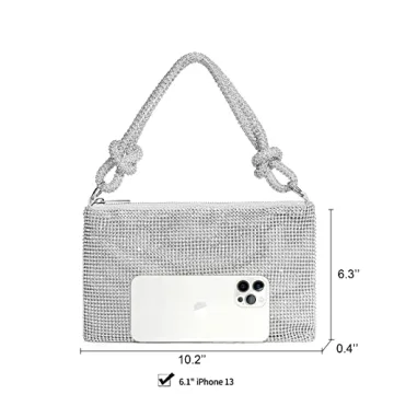 YUWITA Silver Rhinestone Evening Purse