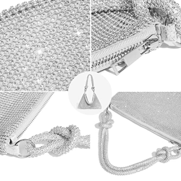 YUWITA Silver Rhinestone Evening Purse