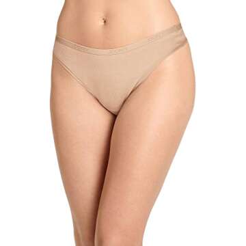 Jockey Women's Underwear Organic Cotton Stretch Logo Thong - 3 Pack, Ivory/Light/Almond, 3XL