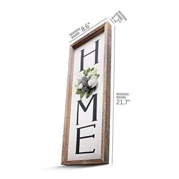 BeSuerte HOME Sign Wall Decor - Modern Farmhouse Hanging Art Plaque with Felt Flower for Living Room...