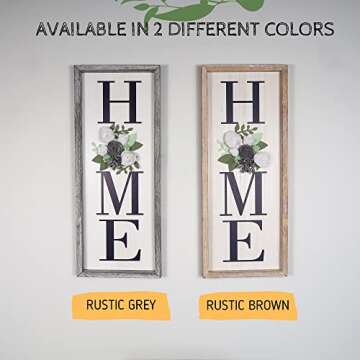 Besuerte HOME Sign Wall Decor, Modern Farmhouse Hanging Wall Art Plaque Gallery with Felt Flower for Letter O for Living Room, Entry, Dining Room Decor, Rustic Brown