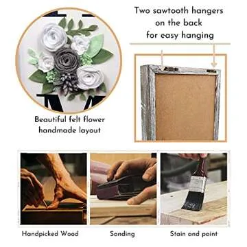 BeSuerte Modern Farmhouse HOME Sign with Felt Flower