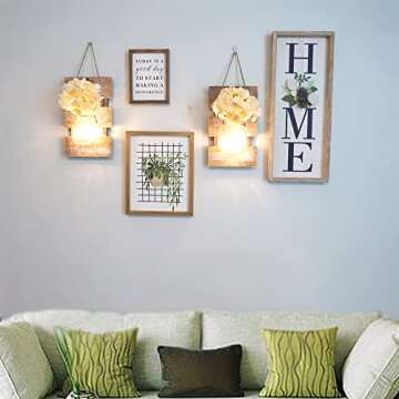 Besuerte HOME Sign Wall Decor, Modern Farmhouse Hanging Wall Art Plaque Gallery with Felt Flower for Letter O for Living Room, Entry, Dining Room Decor, Rustic Brown