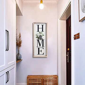 Besuerte HOME Sign Wall Decor, Modern Farmhouse Hanging Wall Art Plaque Gallery with Felt Flower for Letter O for Living Room, Entry, Dining Room Decor, Rustic Brown