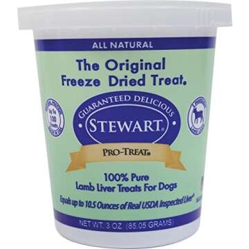 Stewart Pro-Treat, Freeze Dried Lamb Liver Dog Treats, Single Ingredient, Grain Free, USA Made, 3 oz. Resealable Tub, Model Number: 401824