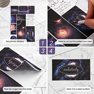 Dizdkizd Blue Celestial Stickers for Journaling, 50 Sheets Galaxy Space Moon Star Planner Stickers f...