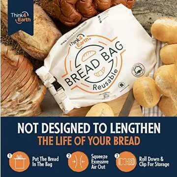 THINK4EARTH® – Cotton Linen Bread Bag Organic - Reusable bread bags for homemade bread gift giving - Bread Container for large Sourdough Loafs – Counter Top Cloth Bread Storage and Transport Solution.