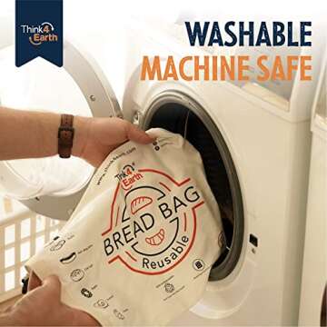 THINK4EARTH® – Cotton Linen Bread Bag Organic - Reusable bread bags for homemade bread gift giving - Bread Container for large Sourdough Loafs – Counter Top Cloth Bread Storage and Transport Solution.