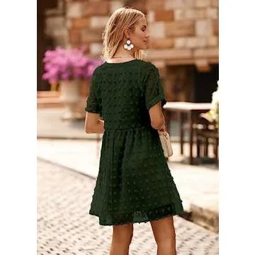 KIRUNDO Womens Summer Dresses 2024 Casual V Neck Short Sleeve Swiss Dot Ruffle Loose Flowy Mini Babydoll Dress Maternity Dress (Army Green, X-Large)