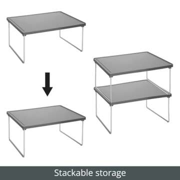 mDesign Metal Stacking Storage Organization for Shelves Inside Closet in Bedroom, Bathroom, Hall, Entryway - Organizer Stand for Clothing, Linen, Household Items, Ligne Collection, 4 Pack, Dark Gray