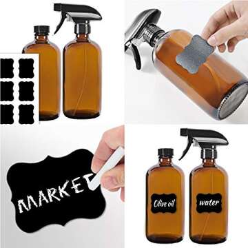 2 Pack Refillable Amber Glass Spray Bottles with Sprayers